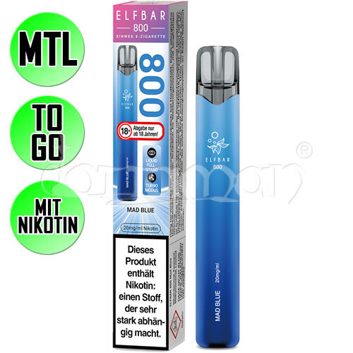 Mad Blue | Elfbar 800 | Nikotin 20mg/ml | Einweg E-Zigarette / E-Shisha | 800 Züge